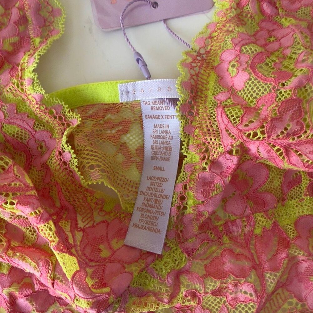 Savage x Fenty Lace Yellow and Pink bralette and panty set size Small - Picture 3 of 3